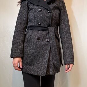 Iz Byer Charcoal Double-Breasted Pea Coat with Belt